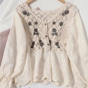 Elegant Cream Crochet Blouse NWT
